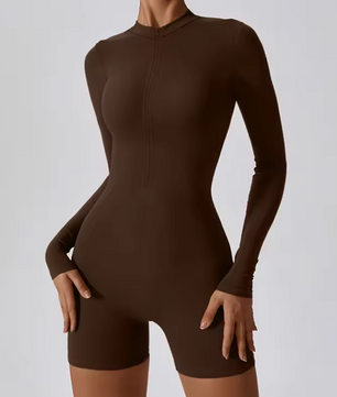 Dames Sport Jumpsuit met Rits – Korte Fitness Overall voor Yoga, Hardlopen en Training