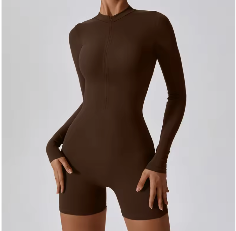 Dames Sport Jumpsuit met Rits – Korte Fitness Overall voor Yoga, Hardlopen en Training