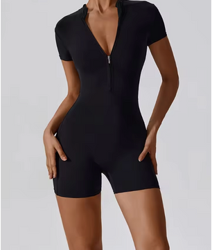 Dames Sport Jumpsuit met Rits – Korte Fitness Overall voor Yoga, Hardlopen en Training