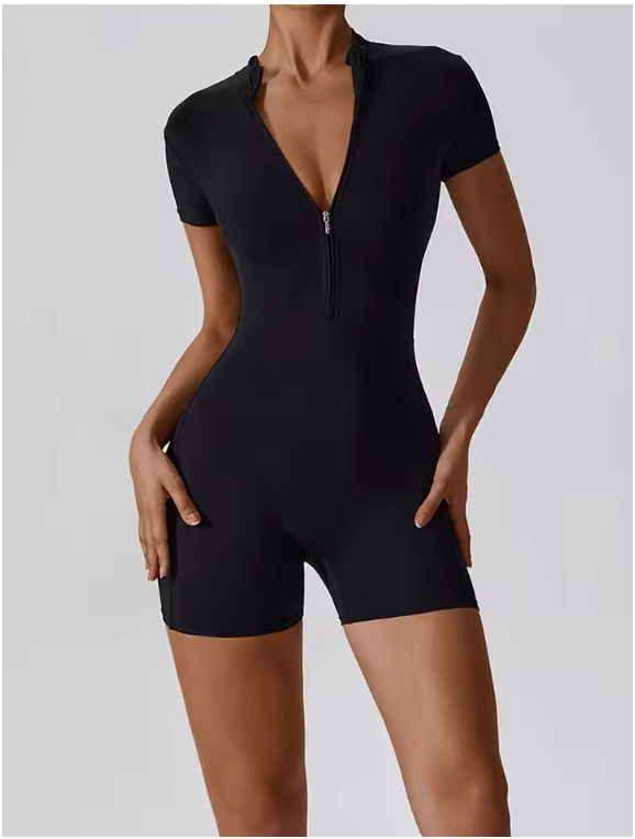 Dames Sport Jumpsuit met Rits – Korte Fitness Overall voor Yoga, Hardlopen en Training