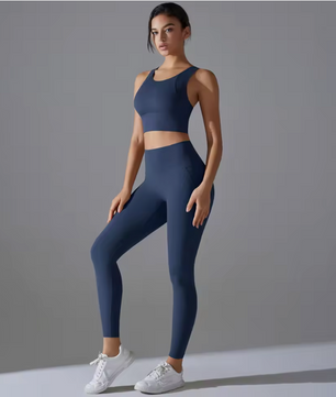 Yogaset Dames – Crop Top, Schokbestendige Sportbeha en Trainingsbroek, Comfortabele Fitness Outfit