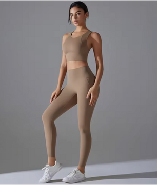 Yogaset Dames – Crop Top, Schokbestendige Sportbeha en Trainingsbroek, Comfortabele Fitness Outfit