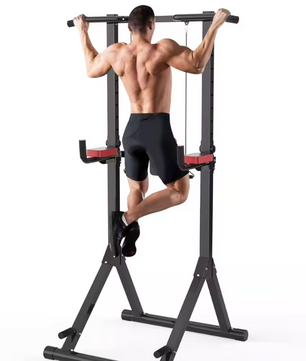 pvouwbare Power Tower Dip Station – In Hoogte Verstelbare Multifunctionele Krachtstation met Max. 150 kg Draagvermogen