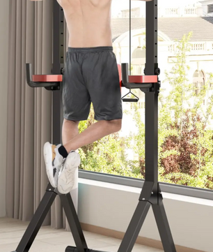 pvouwbare Power Tower Dip Station – In Hoogte Verstelbare Multifunctionele Krachtstation met Max. 150 kg Draagvermogen