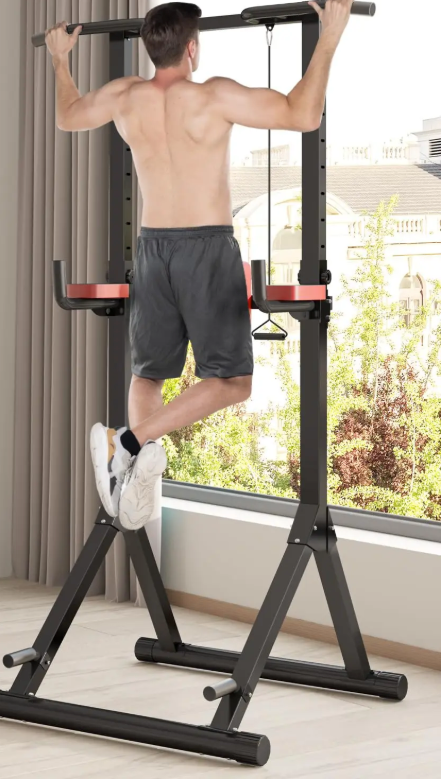 pvouwbare Power Tower Dip Station – In Hoogte Verstelbare Multifunctionele Krachtstation met Max. 150 kg Draagvermogen