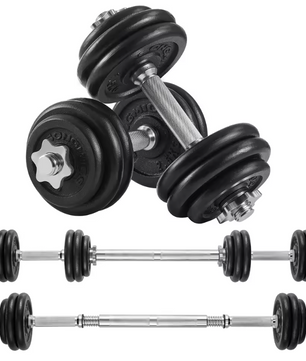 2-in-1 Halterset met Verstelbaar Gewicht – Dumbbells en Halterstang tot 30 kg voor Thuisfitness