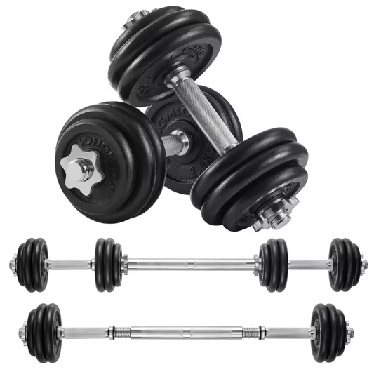2-in-1 Halterset met Verstelbaar Gewicht – Dumbbells en Halterstang tot 30 kg voor Thuisfitness