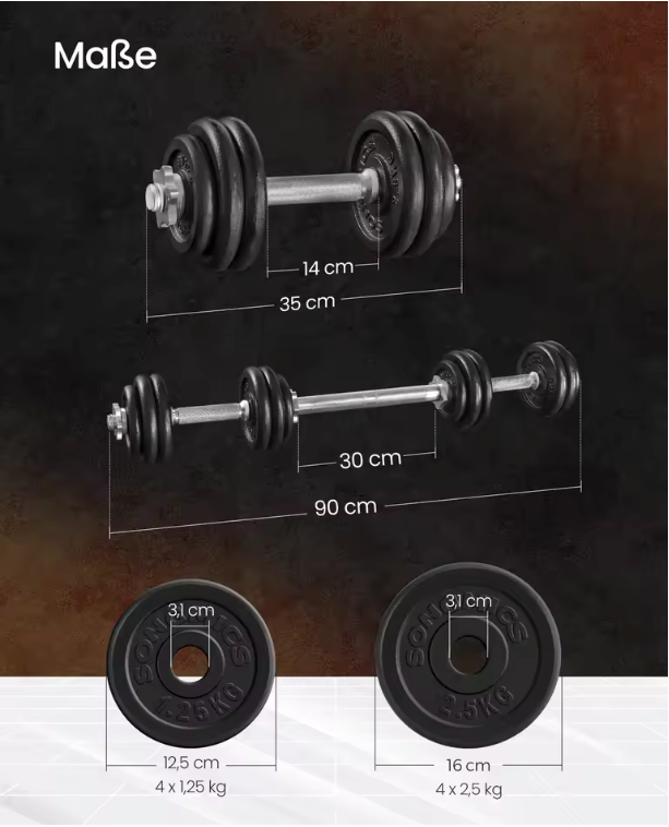 2-in-1 Halterset met Verstelbaar Gewicht – Dumbbells en Halterstang tot 30 kg voor Thuisfitness