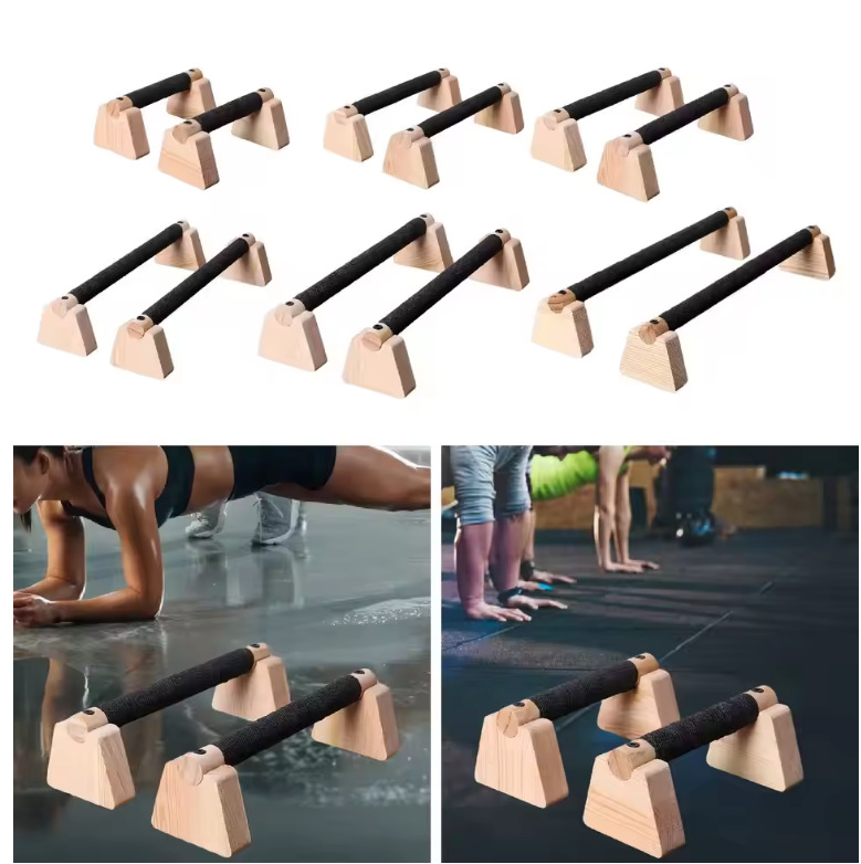 Set van 2 Push Up Bars van Hout – Stevige Push Up Steunen voor Krachttraining en Fitness