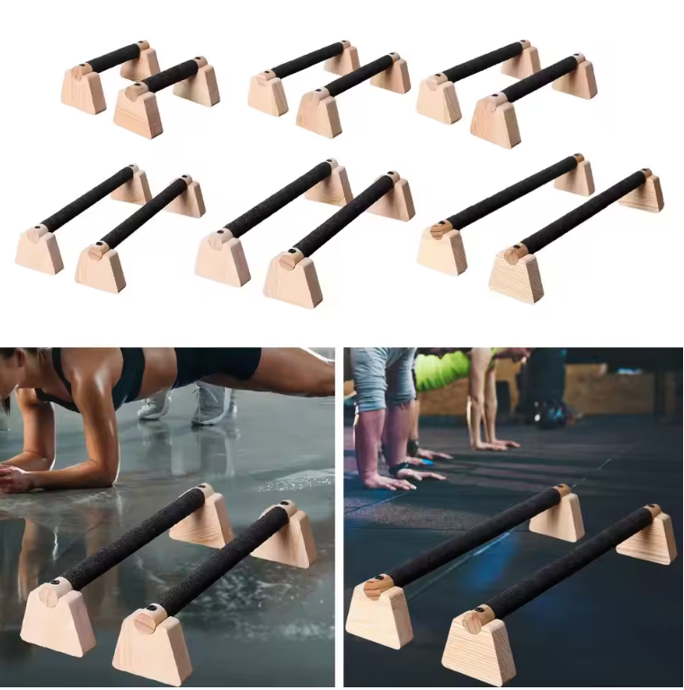 Set van 2 Push Up Bars van Hout – Stevige Push Up Steunen voor Krachttraining en Fitness
