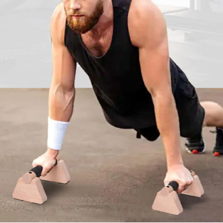 Set van 2 Push Up Bars van Hout – Stevige Push Up Steunen voor Krachttraining en Fitness