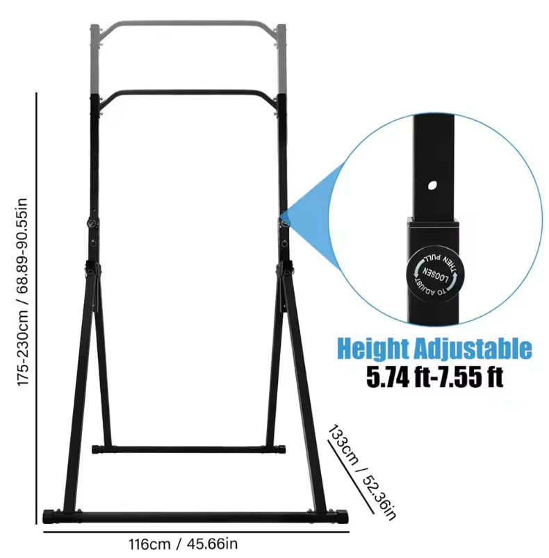 Pull Up Bar Station – In Hoogte Verstelbare Krachttrainer met Driehoekige Basis tot 200 kg