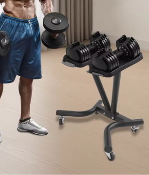V-Vormig Halterrek met Wielen – Verstelbare Dumbbell Standaard voor Thuisgym en Fitnessruimte