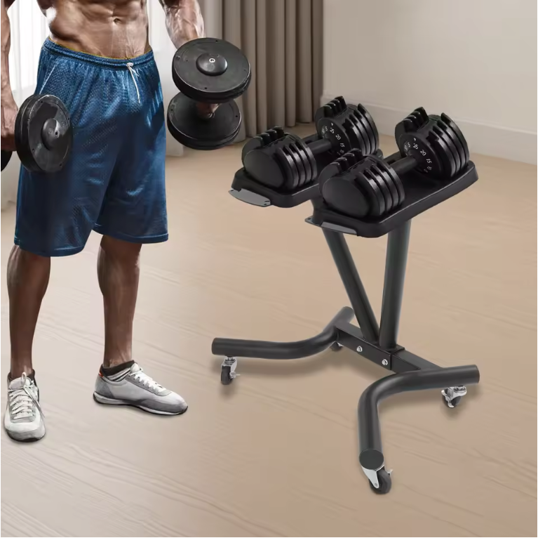 V-Vormig Halterrek met Wielen – Verstelbare Dumbbell Standaard voor Thuisgym en Fitnessruimte