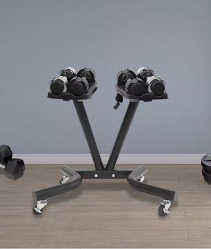 V-Vormig Halterrek met Wielen – Verstelbare Dumbbell Standaard voor Thuisgym en Fitnessruimte