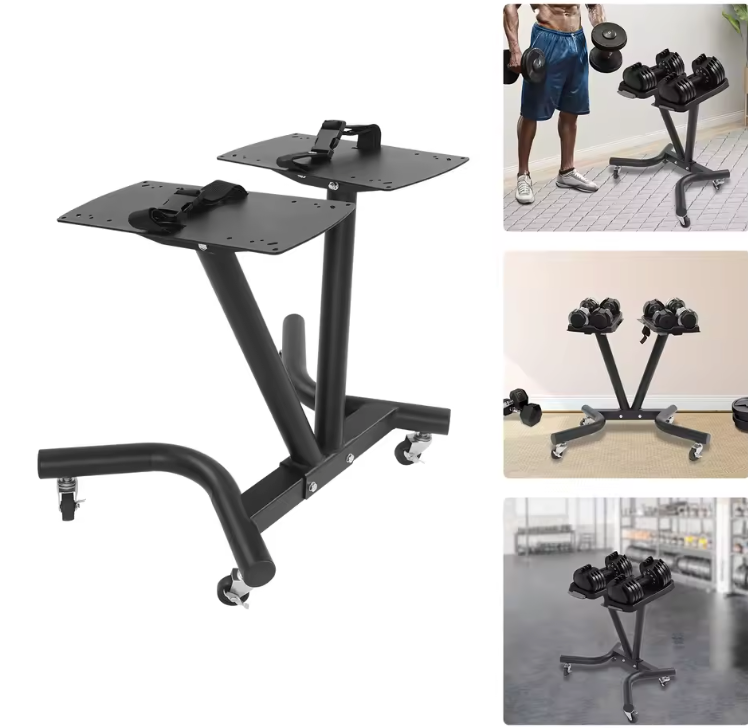 V-Vormig Halterrek met Wielen – Verstelbare Dumbbell Standaard voor Thuisgym en Fitnessruimte