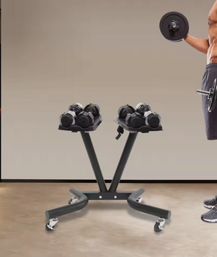 V-Vormig Halterrek met Wielen – Verstelbare Dumbbell Standaard voor Thuisgym en Fitnessruimte