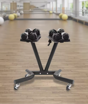 V-Vormig Halterrek met Wielen – Verstelbare Dumbbell Standaard voor Thuisgym en Fitnessruimte