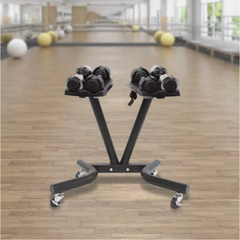 V-Vormig Halterrek met Wielen – Verstelbare Dumbbell Standaard voor Thuisgym en Fitnessruimte