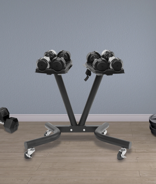 V-Vormig Halterrek met Wielen – Verstelbare Dumbbell Standaard voor Thuisgym en Fitnessruimte