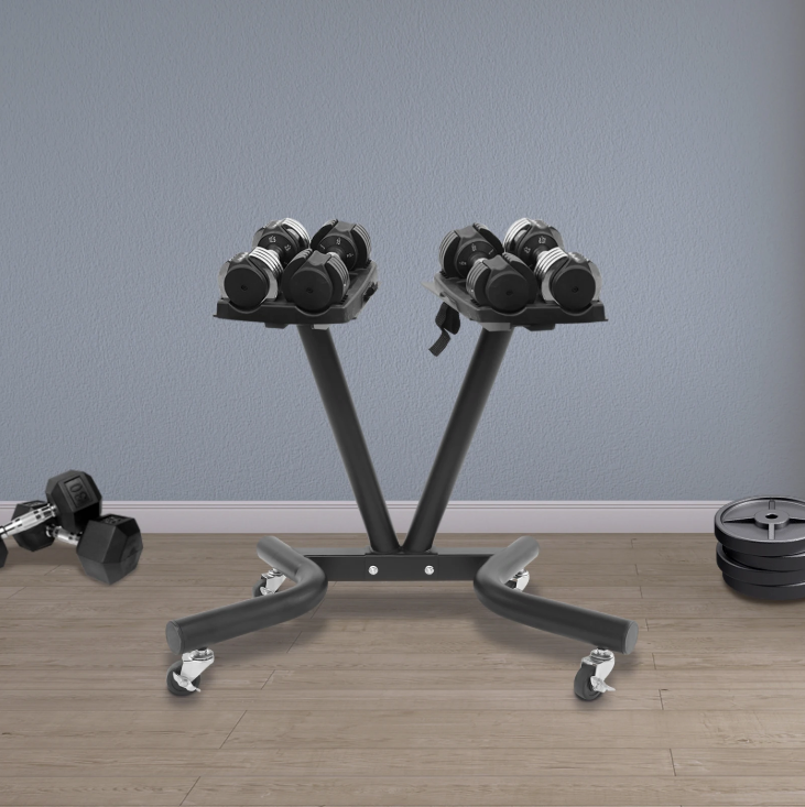 V-Vormig Halterrek met Wielen – Verstelbare Dumbbell Standaard voor Thuisgym en Fitnessruimte