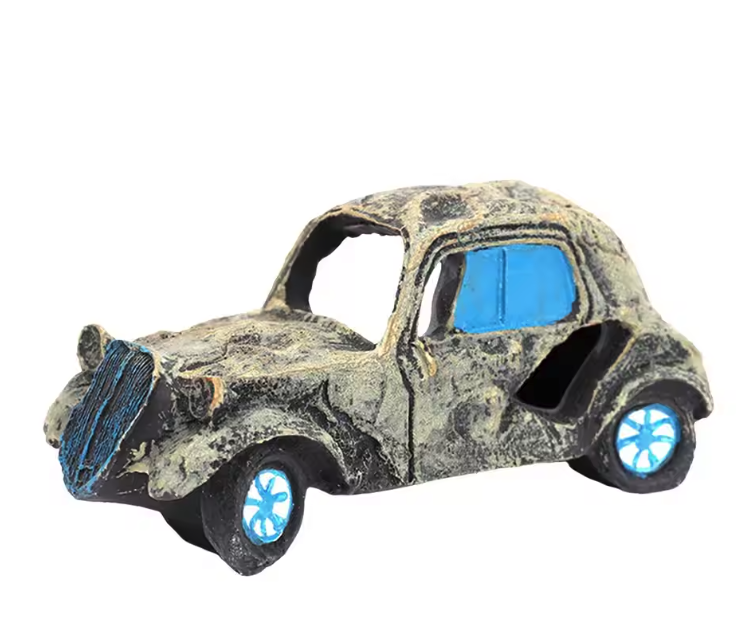 Auto Wrak Aquarium Decoratie – Hars Ornament met Schuilplaats voor Vissen en Aquatische Dieren