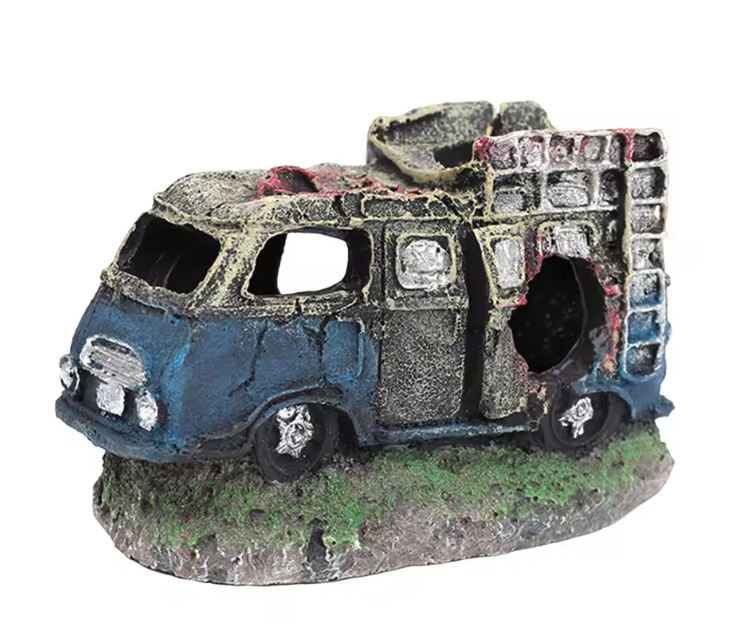 Auto Wrak Aquarium Decoratie – Hars Ornament met Schuilplaats voor Vissen en Aquatische Dieren