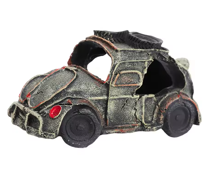 Auto Wrak Aquarium Decoratie – Hars Ornament met Schuilplaats voor Vissen en Aquatische Dieren