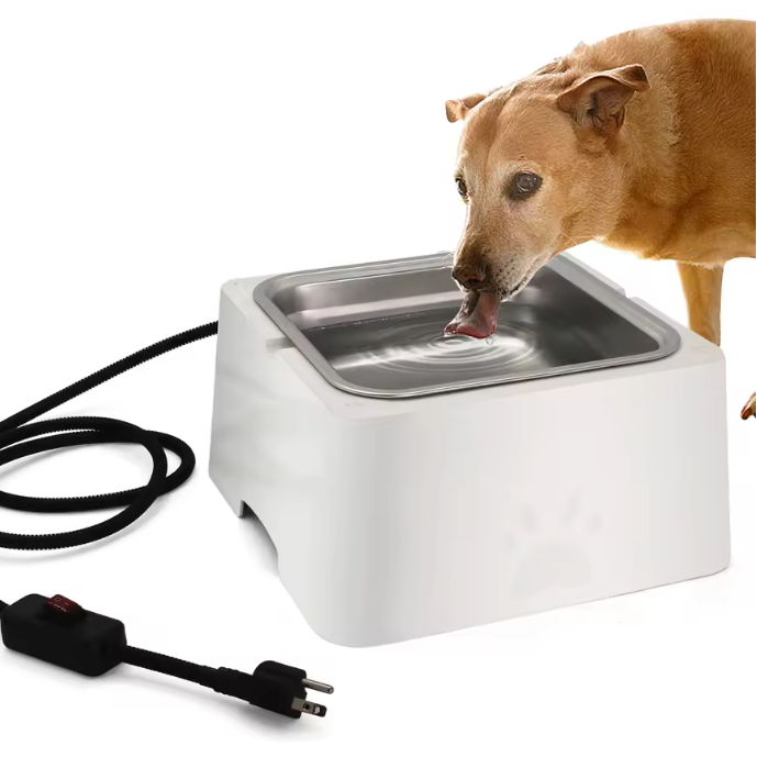 Verwarmde Waterbak 3,2 L voor Dieren – RVS Kom met Verwarmingsbasis