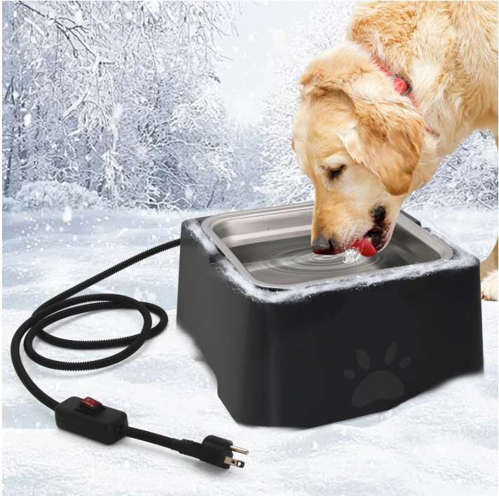 Verwarmde Waterbak 3,2 L voor Dieren – RVS Kom met Verwarmingsbasis