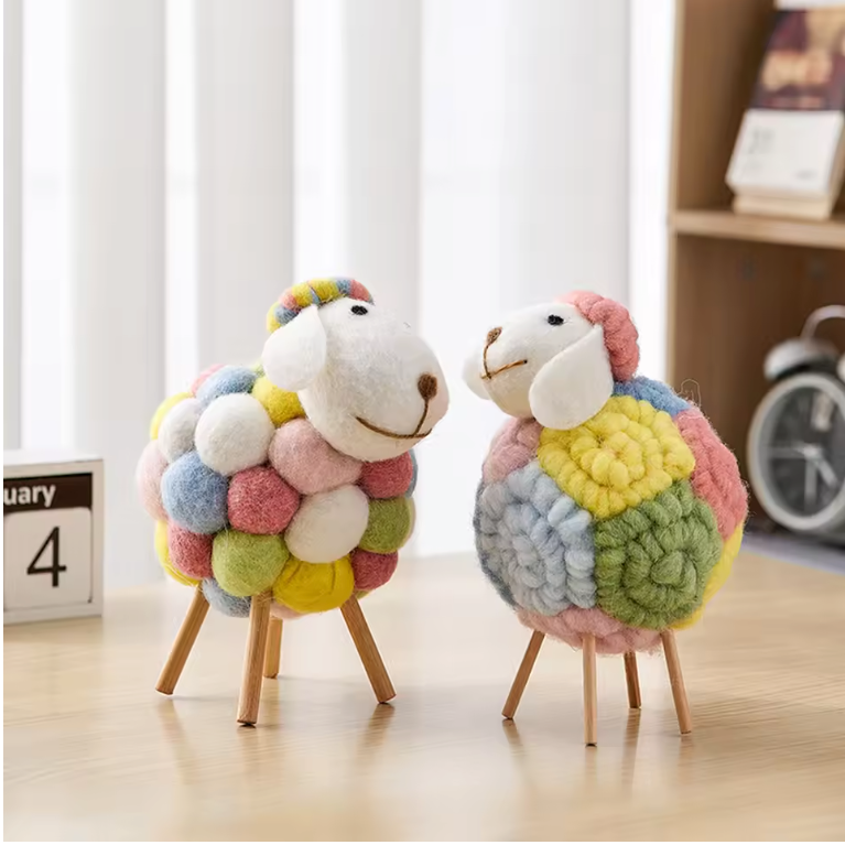 Vilten Schapen Decoratie – Kawaii Beeldje voor Huis en Kamer