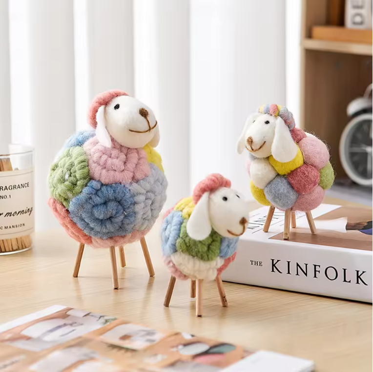 Vilten Schapen Decoratie – Kawaii Beeldje voor Huis en Kamer