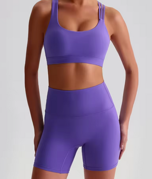 Dames Sportset – High Waist Short Legging en Cross Back Sport BH, High Impact Fitness Set