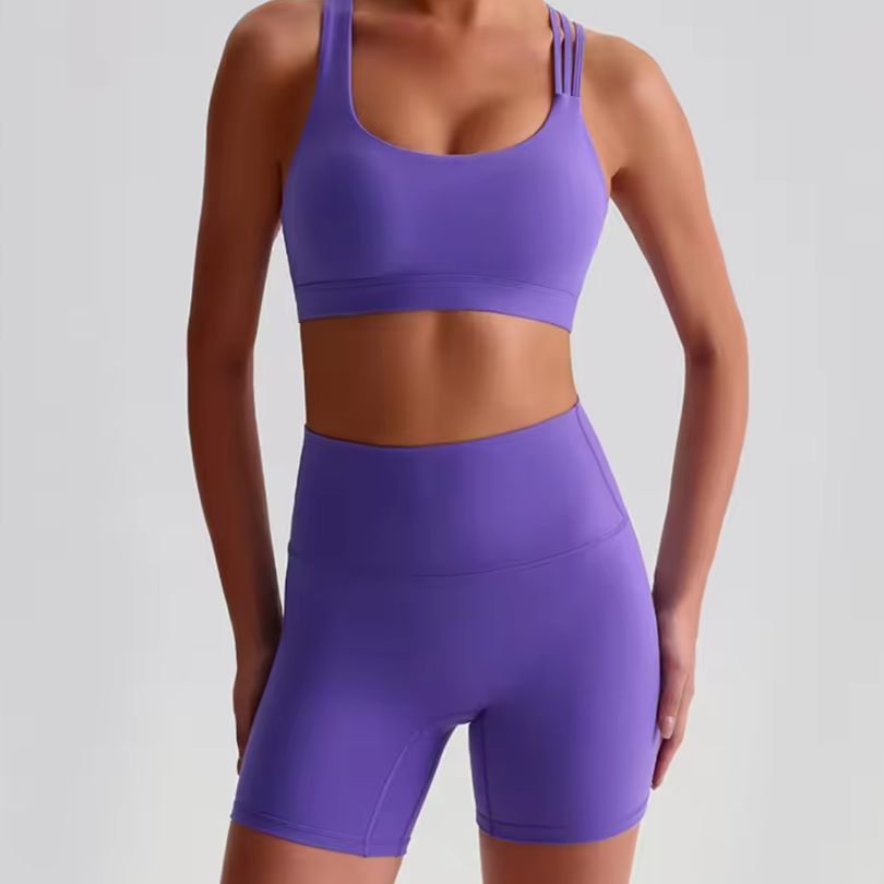 Dames Sportset – High Waist Short Legging en Cross Back Sport BH, High Impact Fitness Set