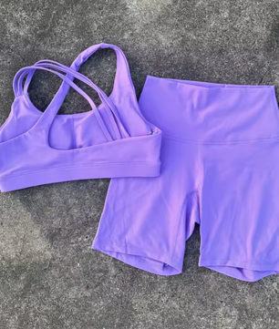 Dames Sportset – High Waist Short Legging en Cross Back Sport BH, High Impact Fitness Set