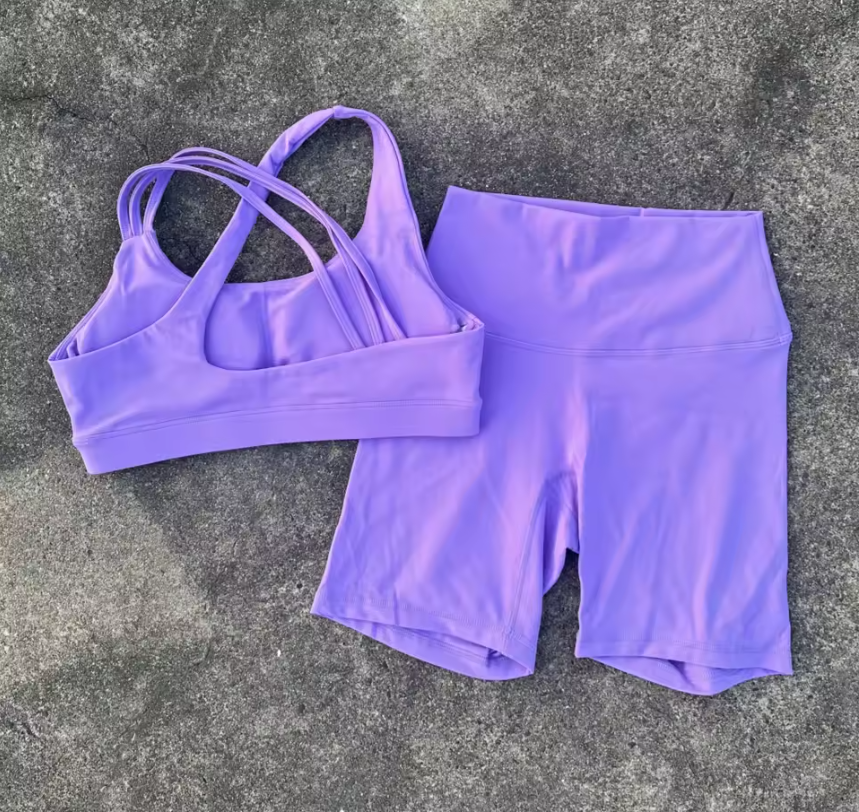 Dames Sportset – High Waist Short Legging en Cross Back Sport BH, High Impact Fitness Set