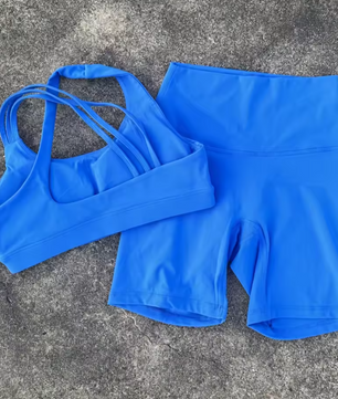 Dames Sportset – High Waist Short Legging en Cross Back Sport BH, High Impact Fitness Set