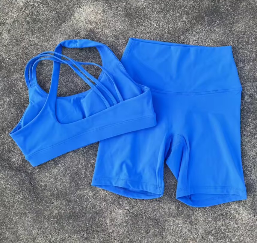 Dames Sportset – High Waist Short Legging en Cross Back Sport BH, High Impact Fitness Set