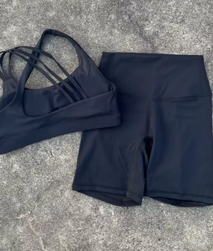 Dames Sportset – High Waist Short Legging en Cross Back Sport BH, High Impact Fitness Set