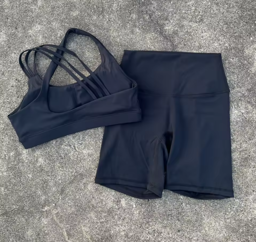 Dames Sportset – High Waist Short Legging en Cross Back Sport BH, High Impact Fitness Set