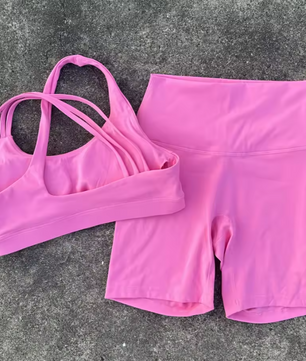 Dames Sportset – High Waist Short Legging en Cross Back Sport BH, High Impact Fitness Set