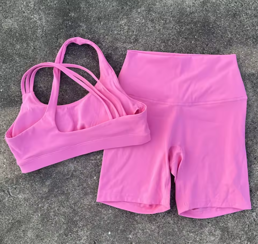 Dames Sportset – High Waist Short Legging en Cross Back Sport BH, High Impact Fitness Set
