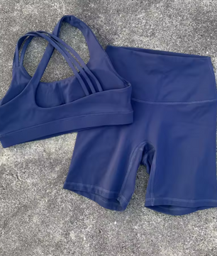 Dames Sportset – High Waist Short Legging en Cross Back Sport BH, High Impact Fitness Set