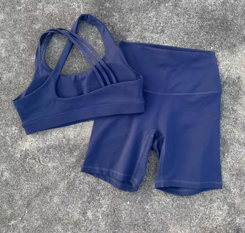 Dames Sportset – High Waist Short Legging en Cross Back Sport BH, High Impact Fitness Set
