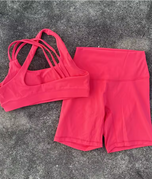 Dames Sportset – High Waist Short Legging en Cross Back Sport BH, High Impact Fitness Set