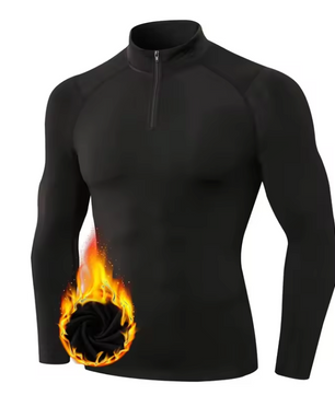Thermisch Compressie Shirt Heren – Fleece Gevoerd, Ritskraag en Sneldrogend