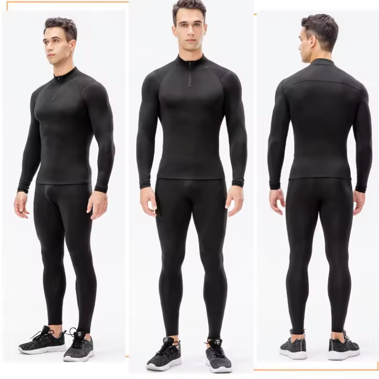 Thermisch Compressie Shirt Heren – Fleece Gevoerd, Ritskraag en Sneldrogend