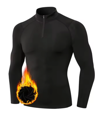 Thermisch Compressie Shirt Heren – Fleece Gevoerd, Ritskraag en Sneldrogend