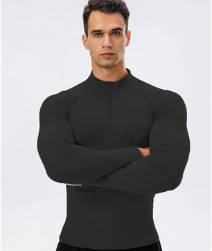 Thermisch Compressie Shirt Heren – Fleece Gevoerd, Ritskraag en Sneldrogend