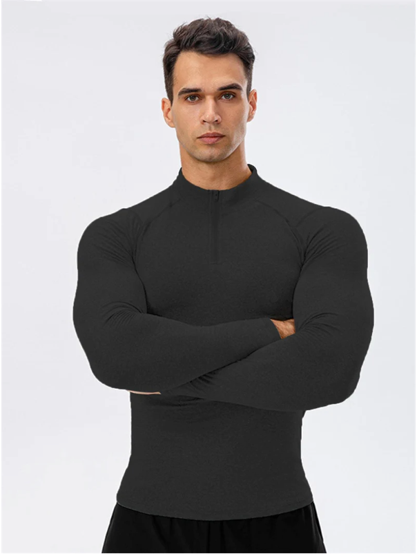 Thermisch Compressie Shirt Heren – Fleece Gevoerd, Ritskraag en Sneldrogend